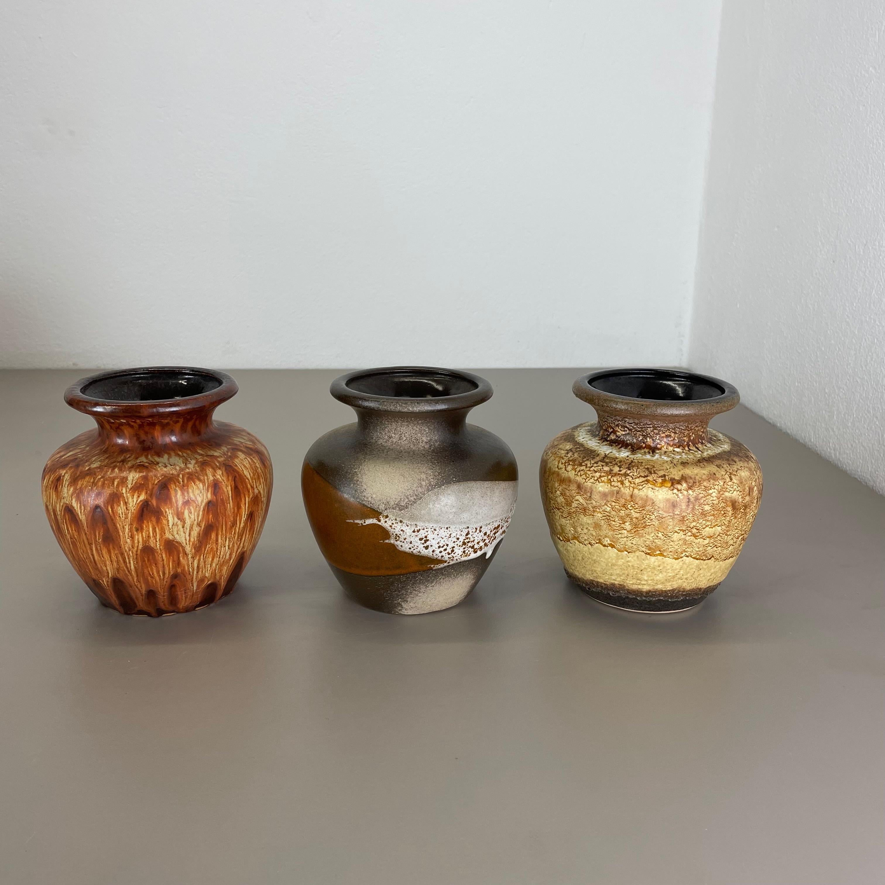 20th Century Set of Three Vintage Pottery Fat Lava Vases Made by Scheurich, Germany, 1970s For Sale