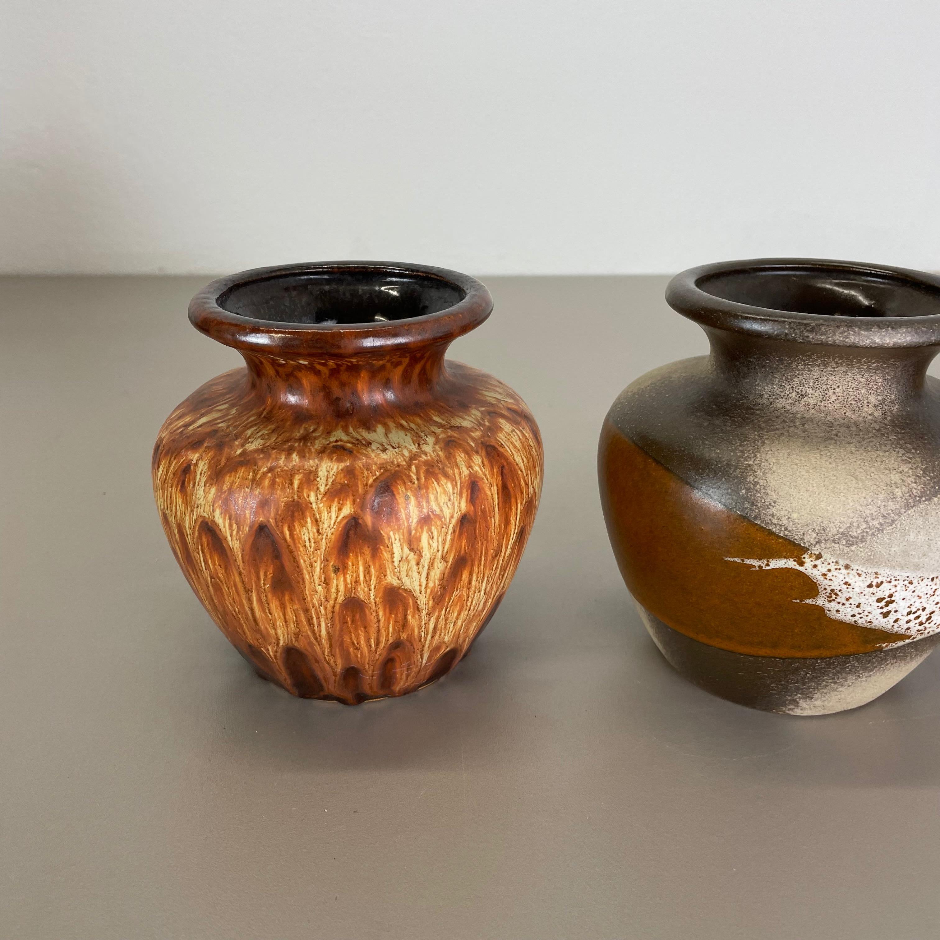 Ceramic Set of Three Vintage Pottery Fat Lava Vases Made by Scheurich, Germany, 1970s For Sale