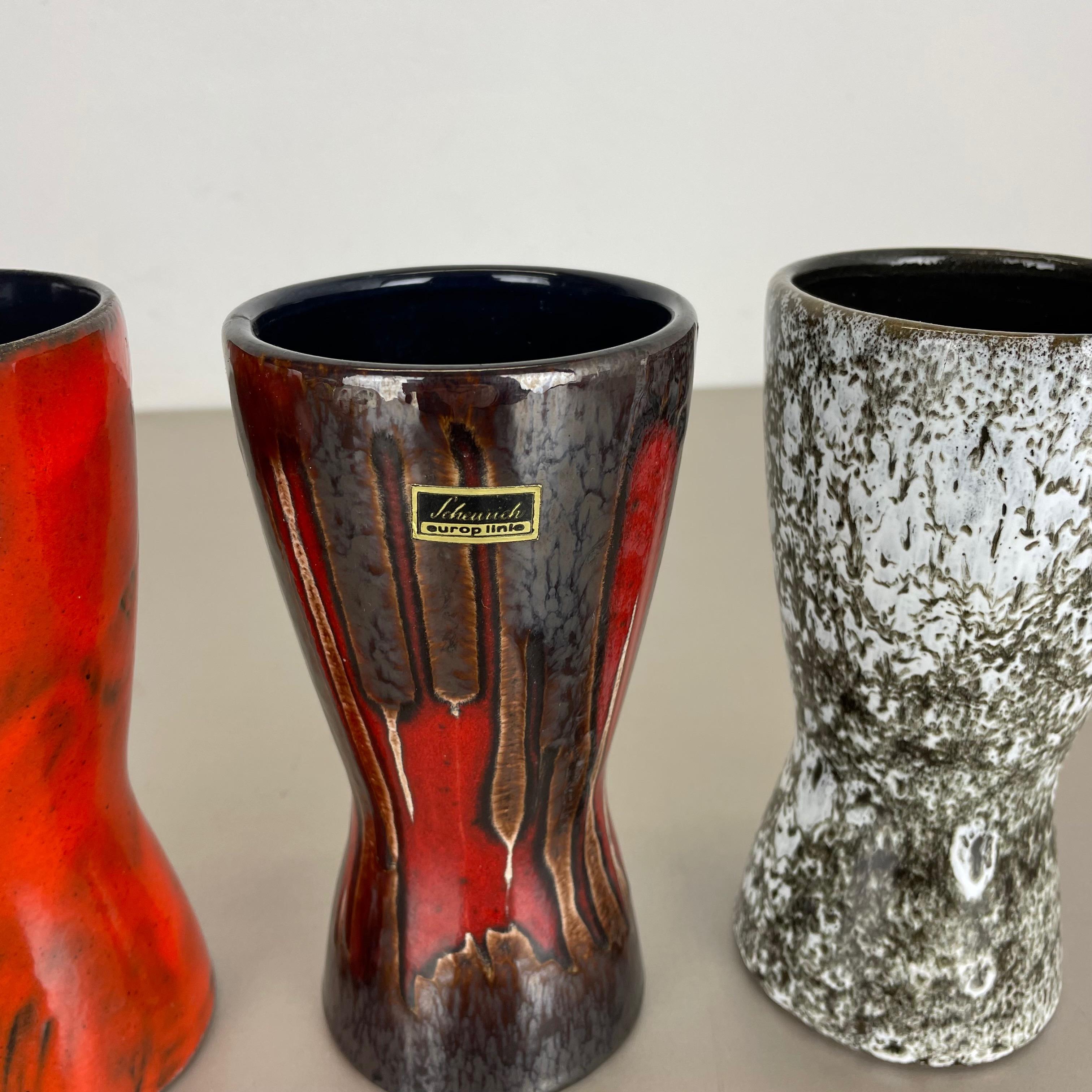 Set of three Vintage Pottery Fat Lava Vases Made by Scheurich, Germany, 1970s For Sale 2
