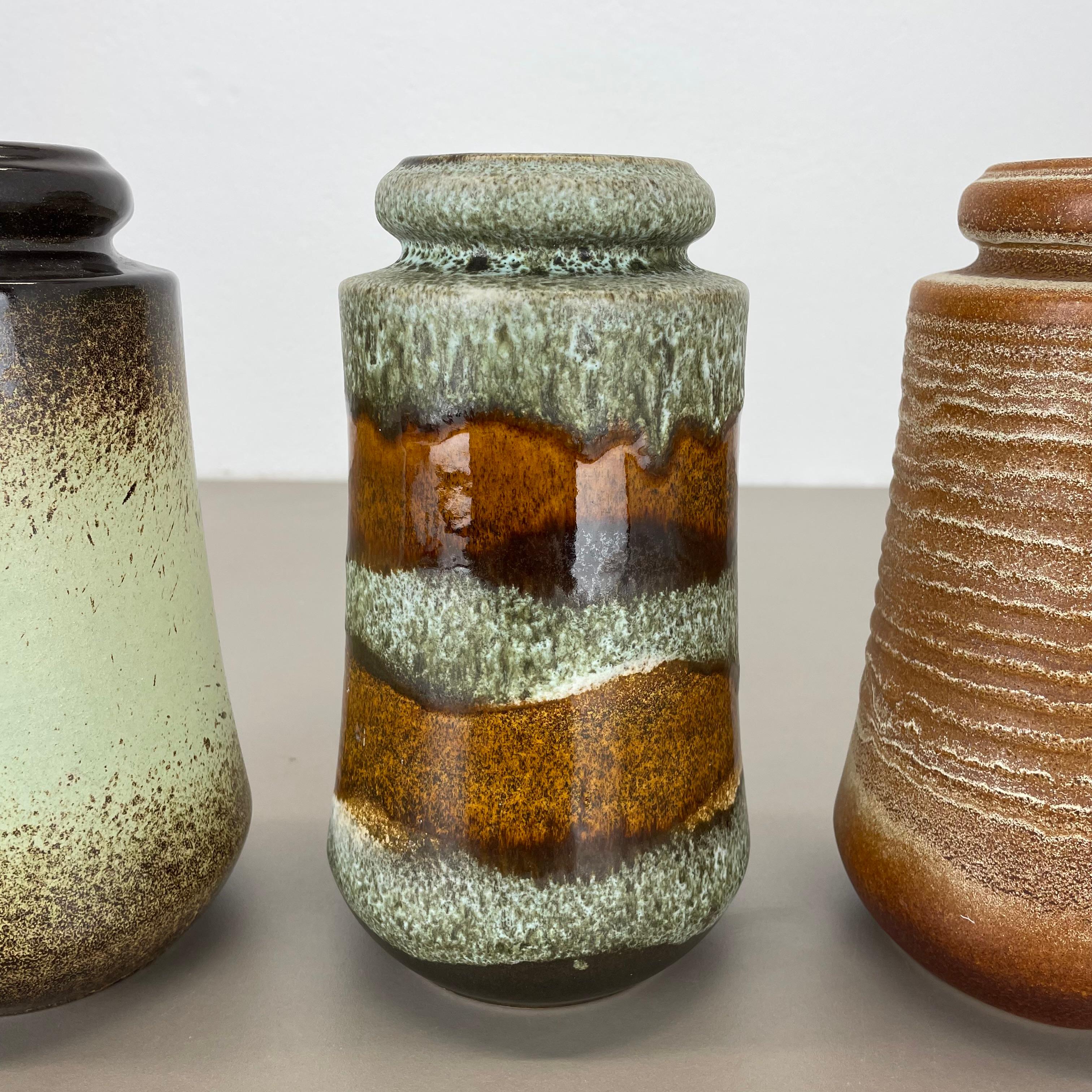 Set of three Vintage Pottery Fat Lava Vases Made by Scheurich, Germany, 1970s For Sale 2
