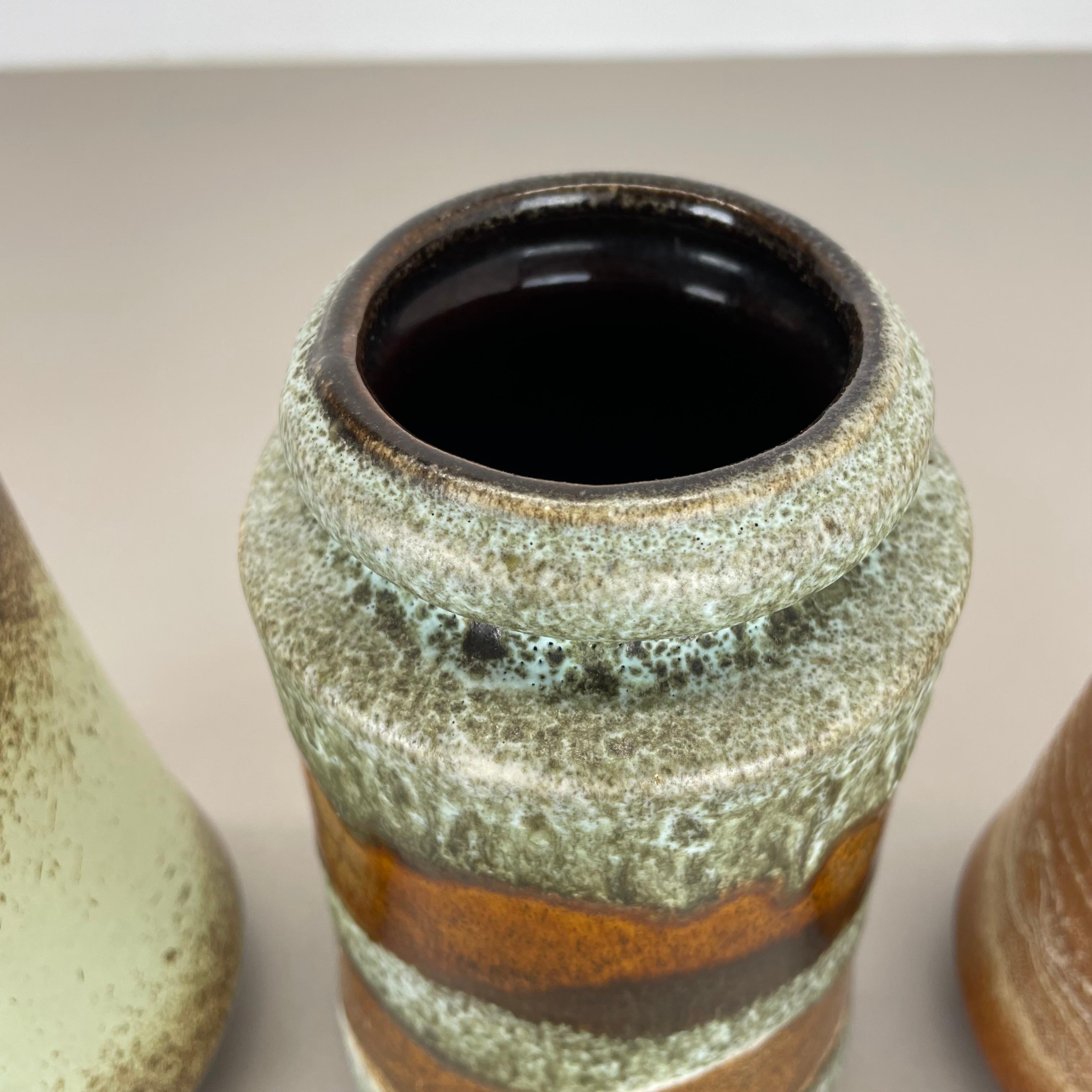 Ensemble de trois vases vintage en poterie de lave grasse fabriqués par Scheurich, Allemagne, années 1970 en vente 2