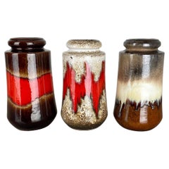 Set of three Vintage Pottery Fat Lava Vases Made by Scheurich, Germany, 1970s