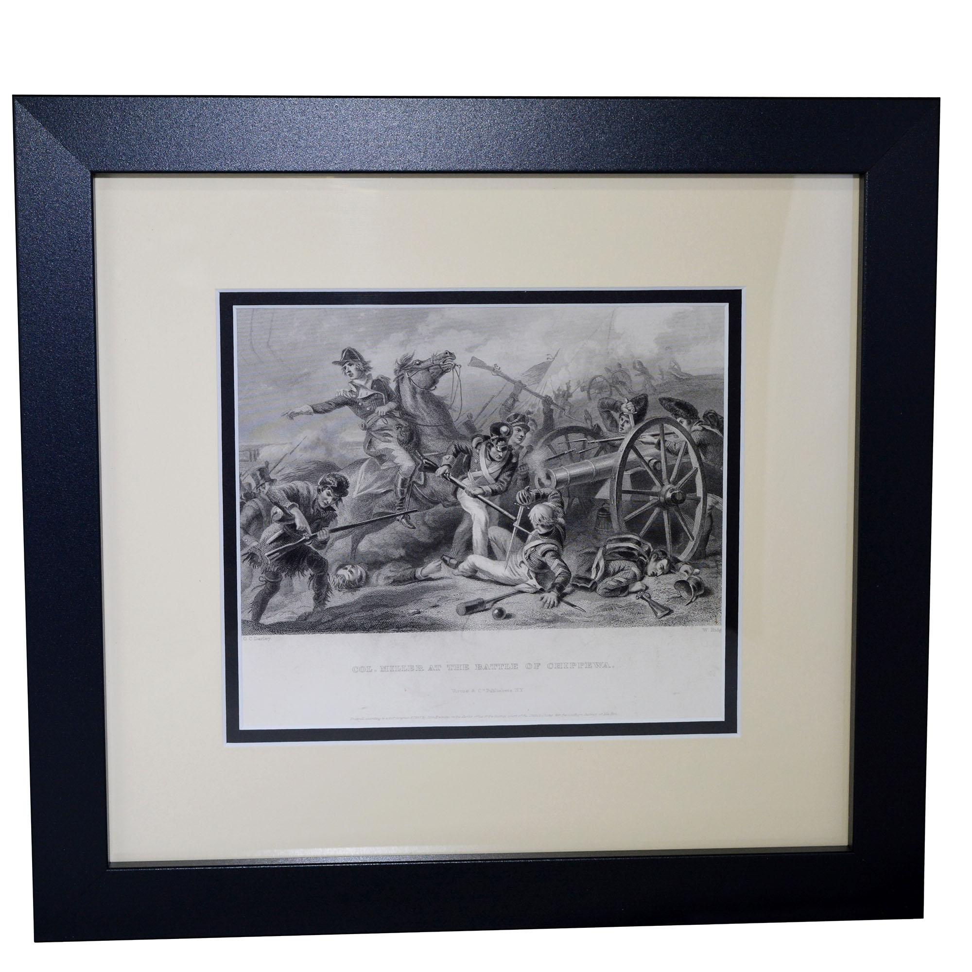 North American Set of Three Vintage Prints Major Ringold, Gen'l Taylor, Col Miller Black Frame For Sale