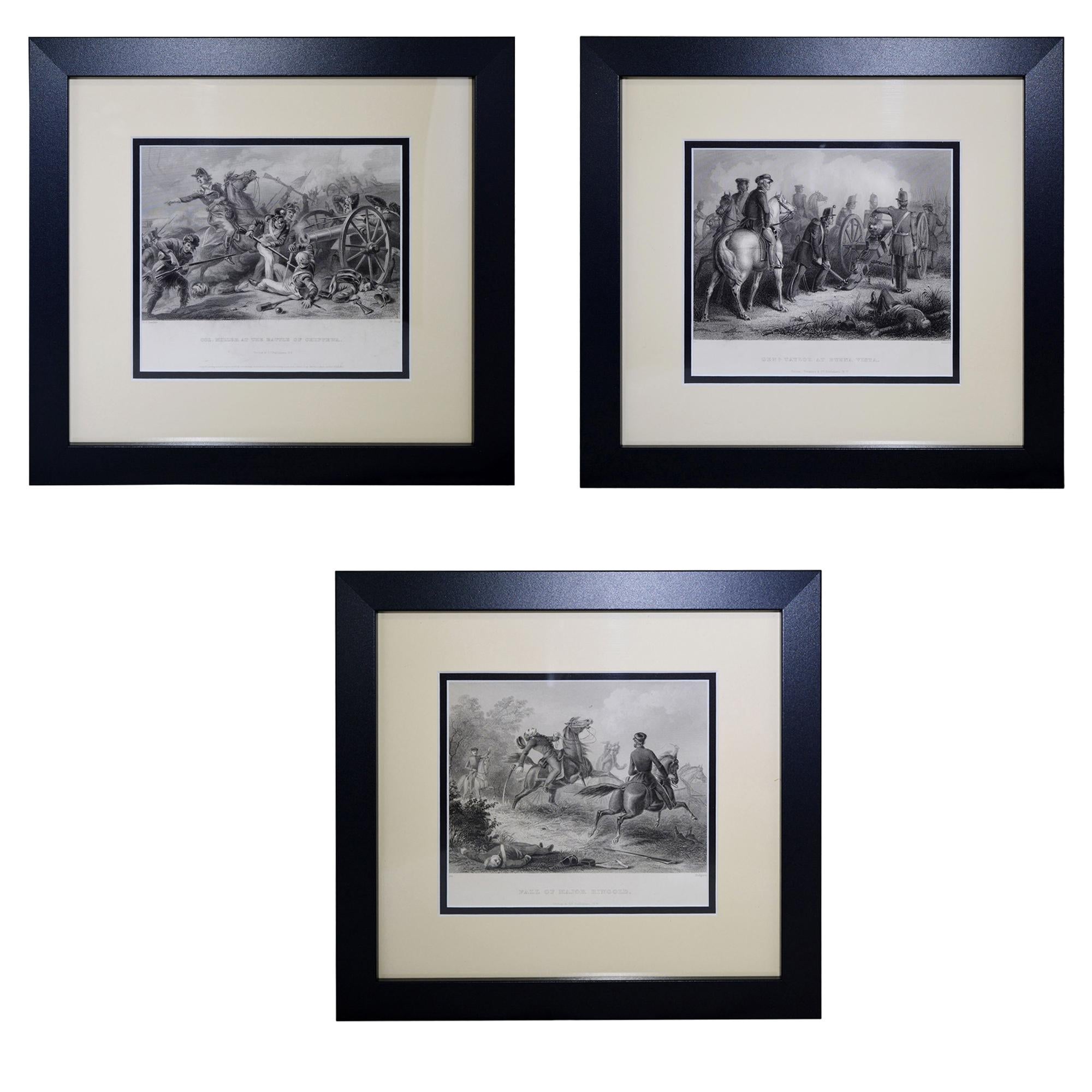 Set of Three Vintage Prints Major Ringold, Gen'l Taylor, Col Miller Black Frame For Sale