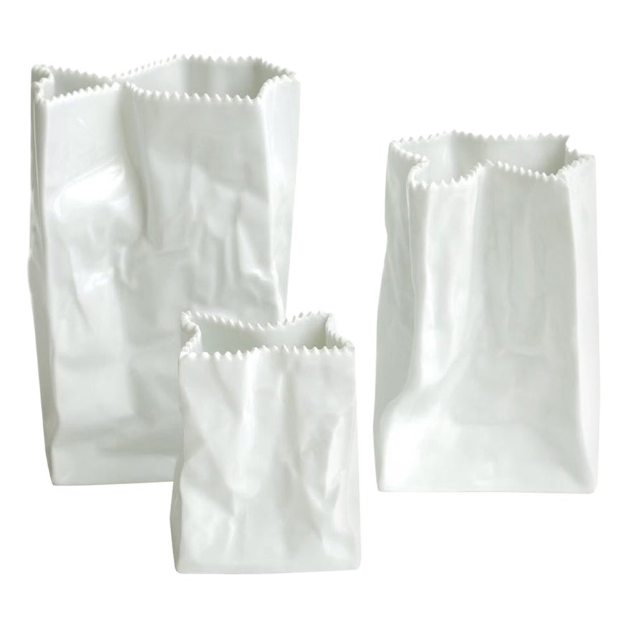 Set of Three Vintage Rosenthal Ceramic Sculptural Paper Bags by Tapio Wirkkaia For Sale