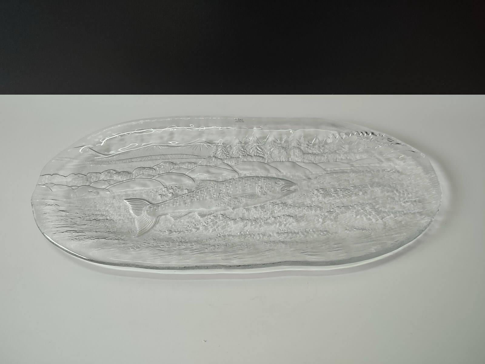 Set of Three Vintage Salmon Platters, Glass, Paul Isling for Nybro Glasbruk For Sale 4