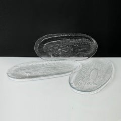 Set of Three Vintage Salmon Platters, Glass, Paul Isling for Nybro Glasbruk