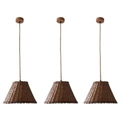 Set of Three Midcentury Scandinavian Rattan Pendants, 1960s