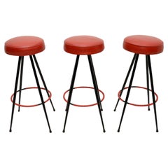 Set of Three Vintage Steel Bar Stools