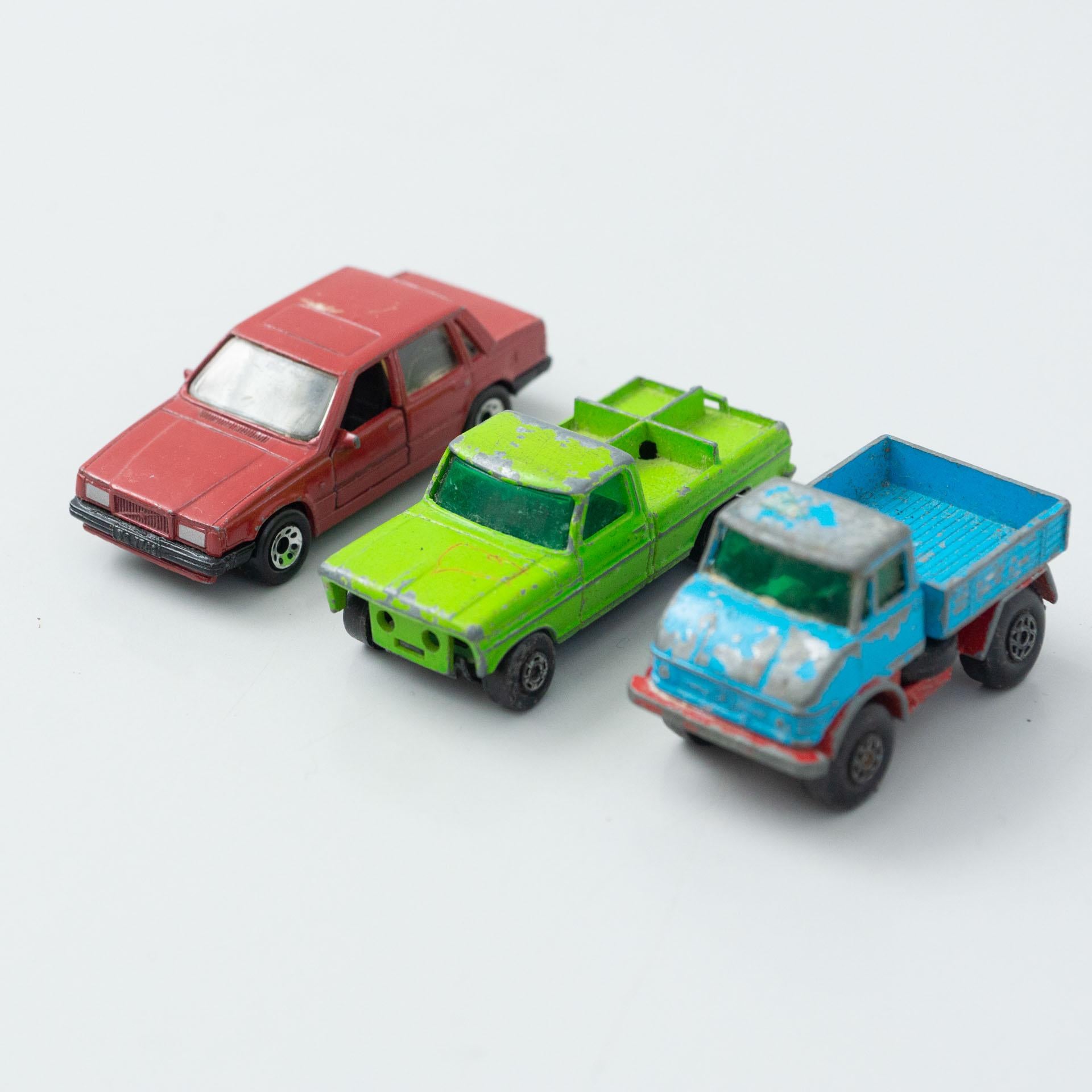 Set von drei Vintage-Spielzeug-Matchbox-Autos, um 1960 (Metall) im Angebot