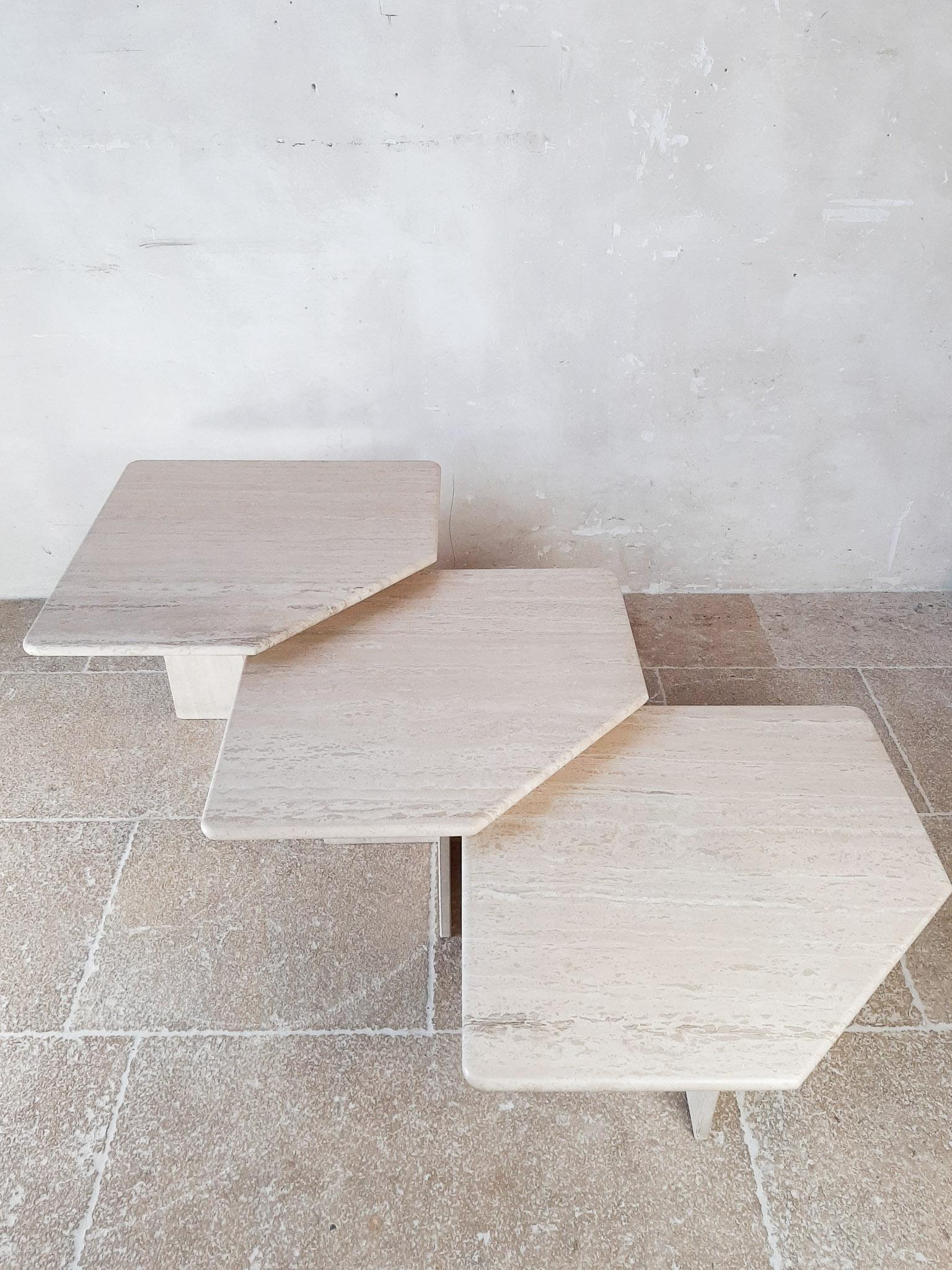 Set of three Vintage Travertine Coffee Tables, 1970s For Sale 4