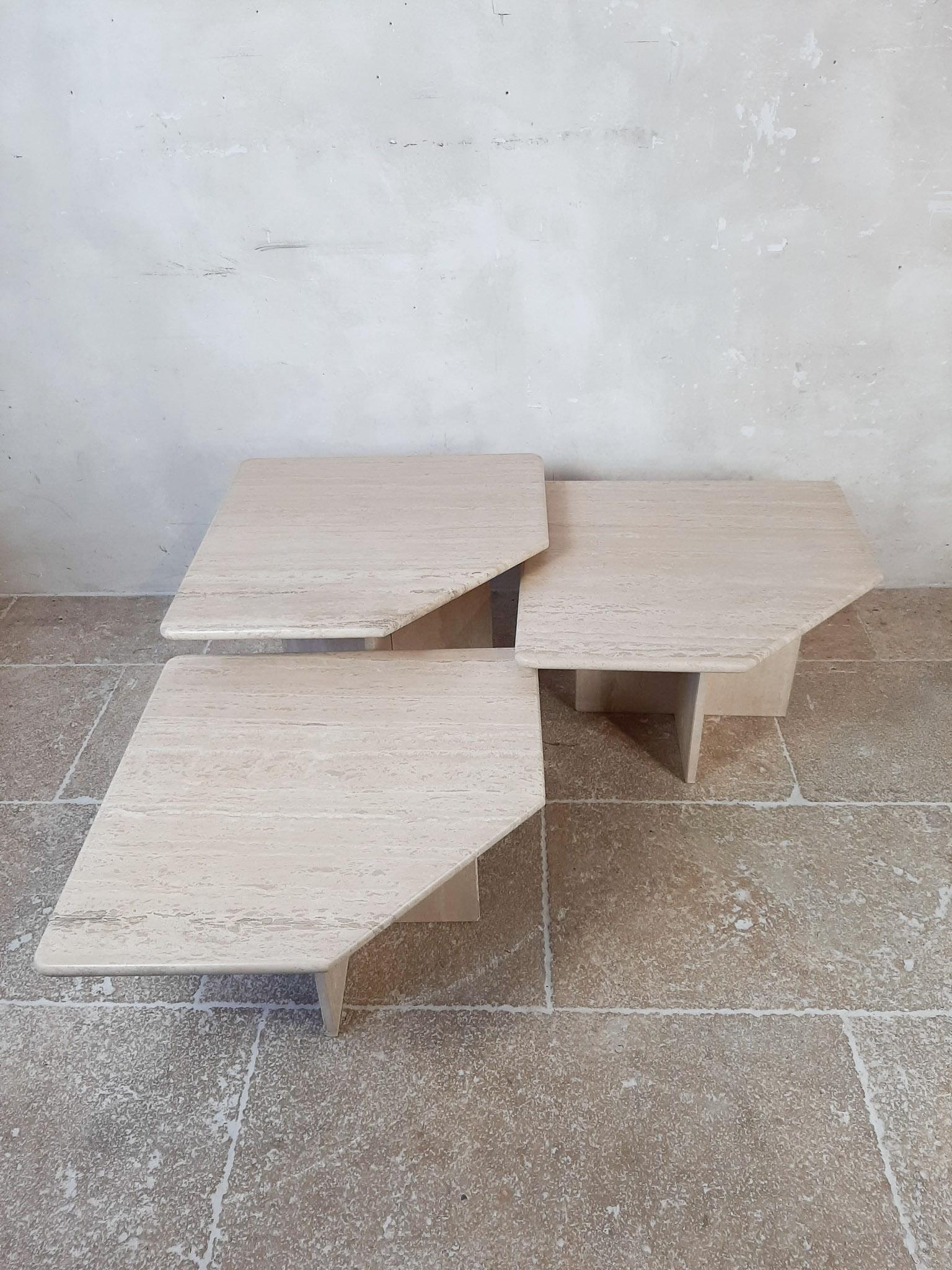 French Set of three Vintage Travertine Coffee Tables, 1970s For Sale