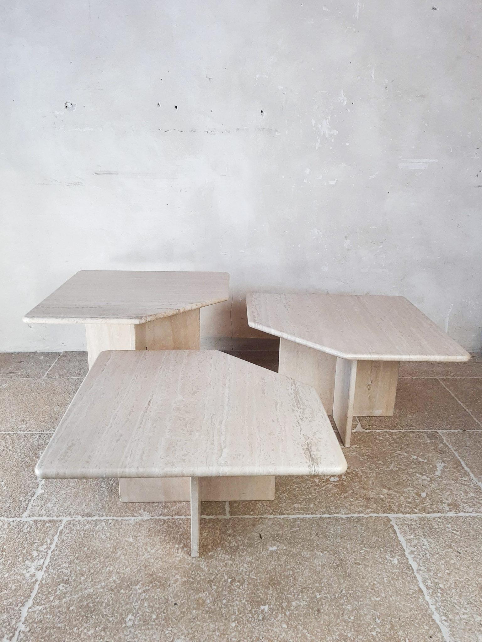 Set of three Vintage Travertine Coffee Tables, 1970s For Sale 2