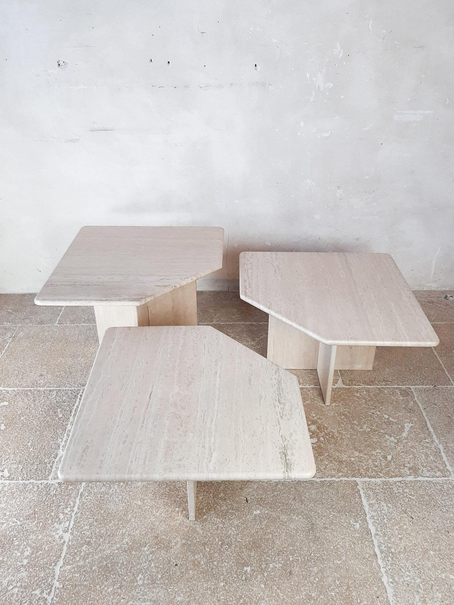 Set of three Vintage Travertine Coffee Tables, 1970s For Sale 3