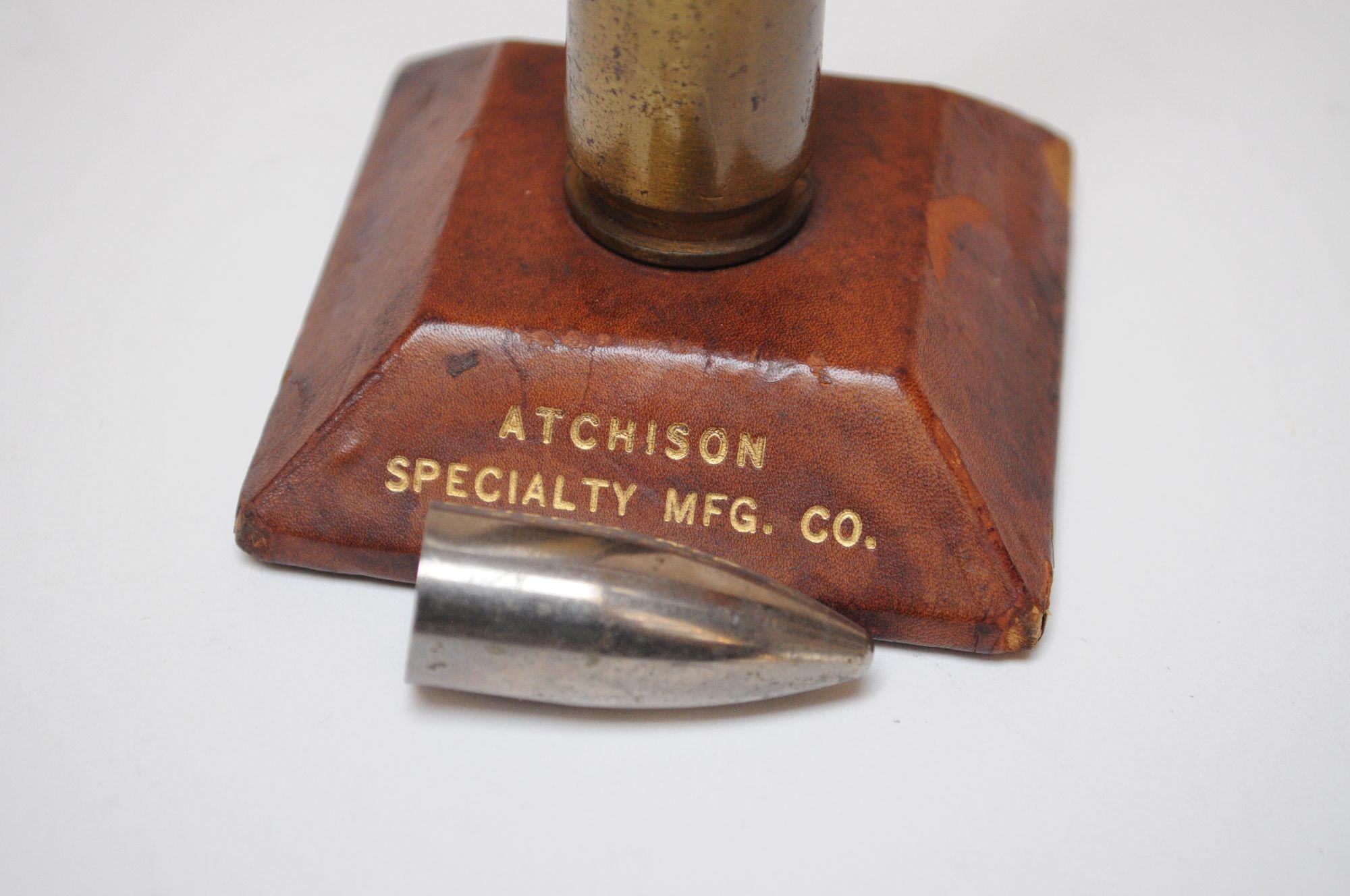 Set of Three Vintage Trench Art Bullet Casing Paperweights and Flint Lighter For Sale 3