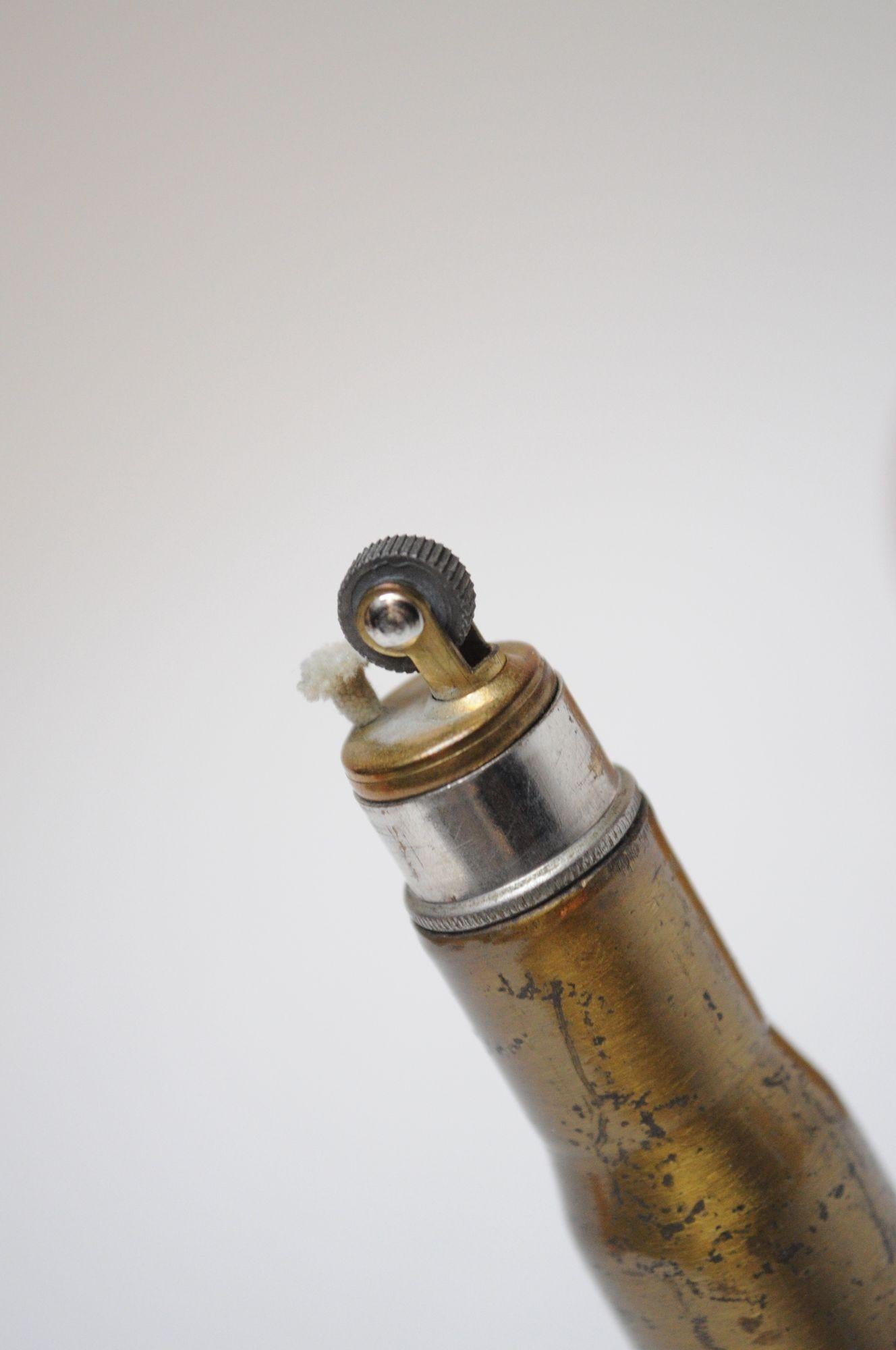Set of Three Vintage Trench Art Bullet Casing Paperweights and Flint Lighter For Sale 5