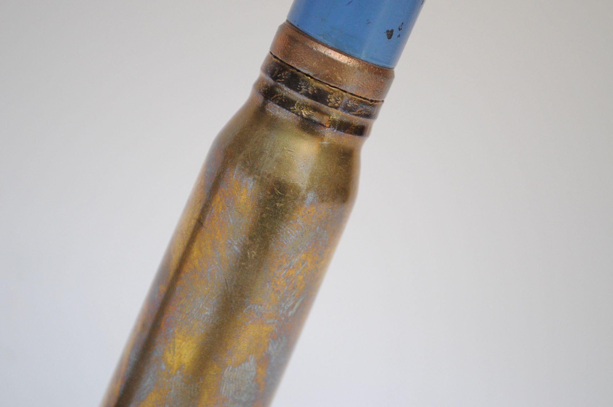 Set of Three Vintage Trench Art Bullet Casing Paperweights and Flint Lighter For Sale 8