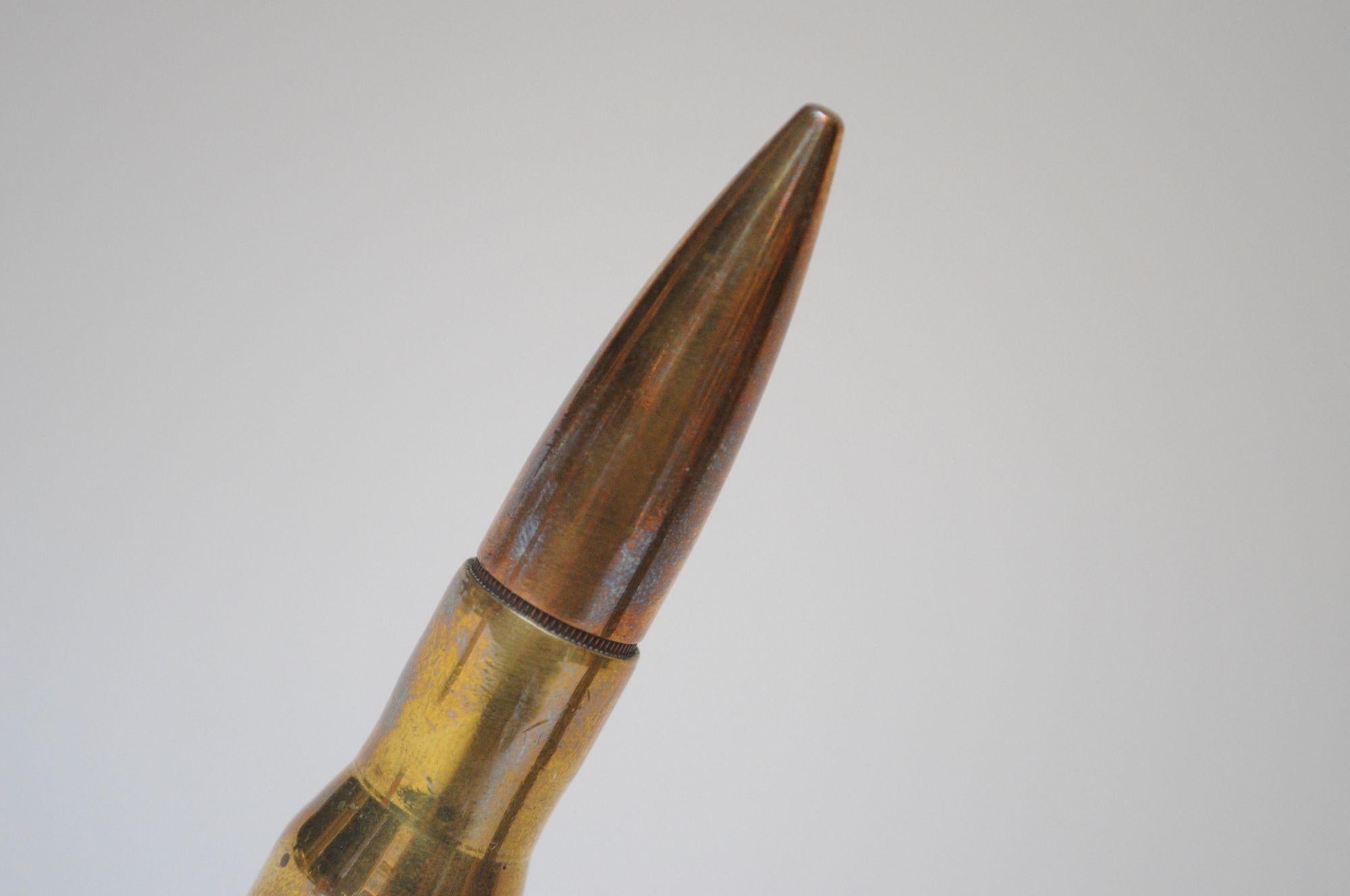 Set of Three Vintage Trench Art Bullet Casing Paperweights and Flint Lighter For Sale 9