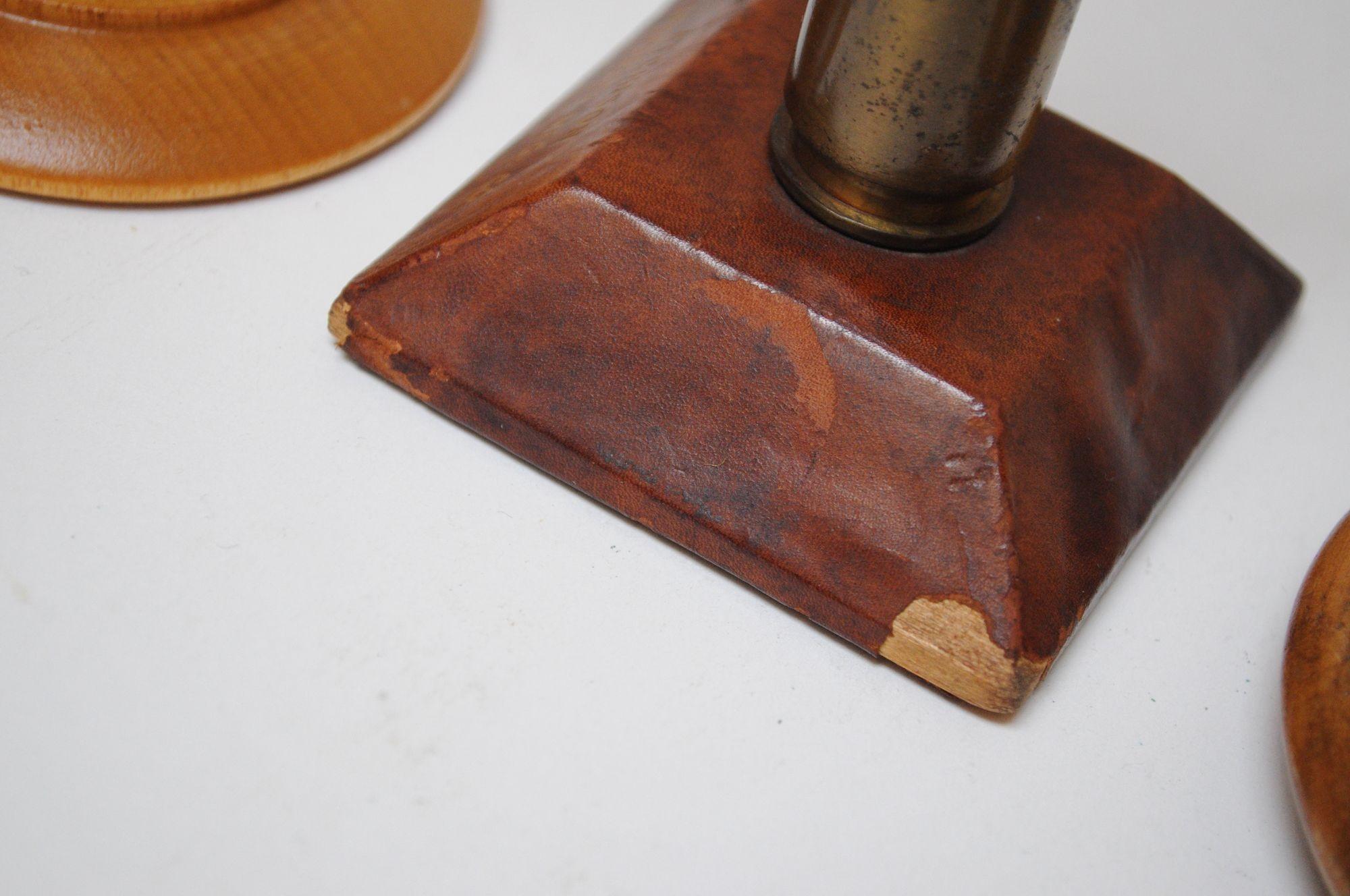 Set of Three Vintage Trench Art Bullet Casing Paperweights and Flint Lighter For Sale 4
