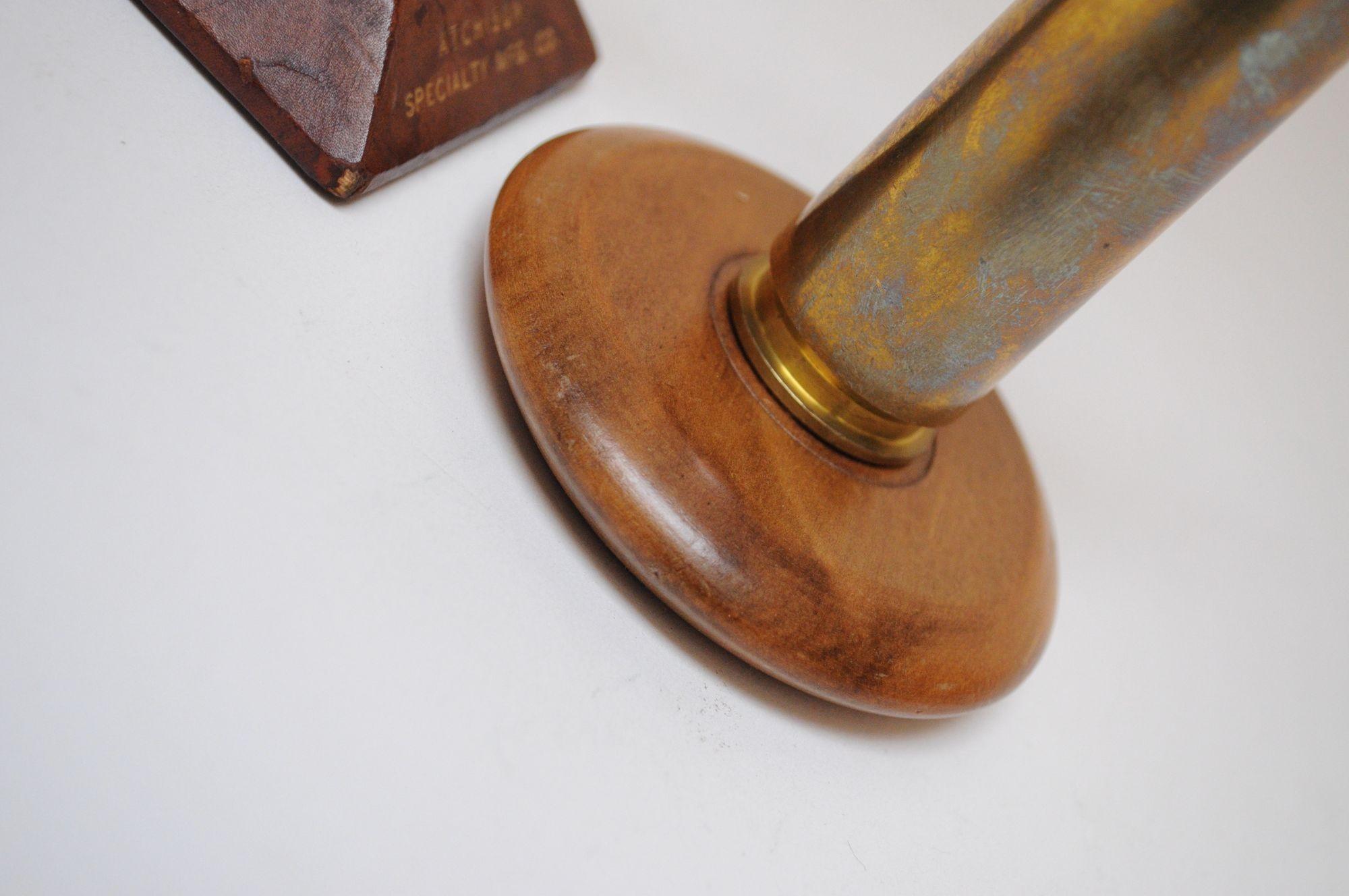 Set of Three Vintage Trench Art Bullet Casing Paperweights and Flint Lighter For Sale 12