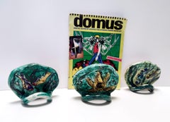 Set of Three Vintage Wall-Mounted Albisola Hand-Painted Earthenware Hooks, Italy