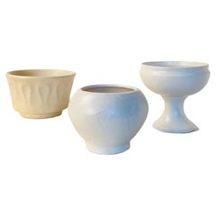 Set of Three Retro White Ceramic Vases. Made by Floraline Usa, 1960s
