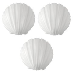 Set of Three Vintage White Glass Shell Wall Lights Flush Mounts, 1960s