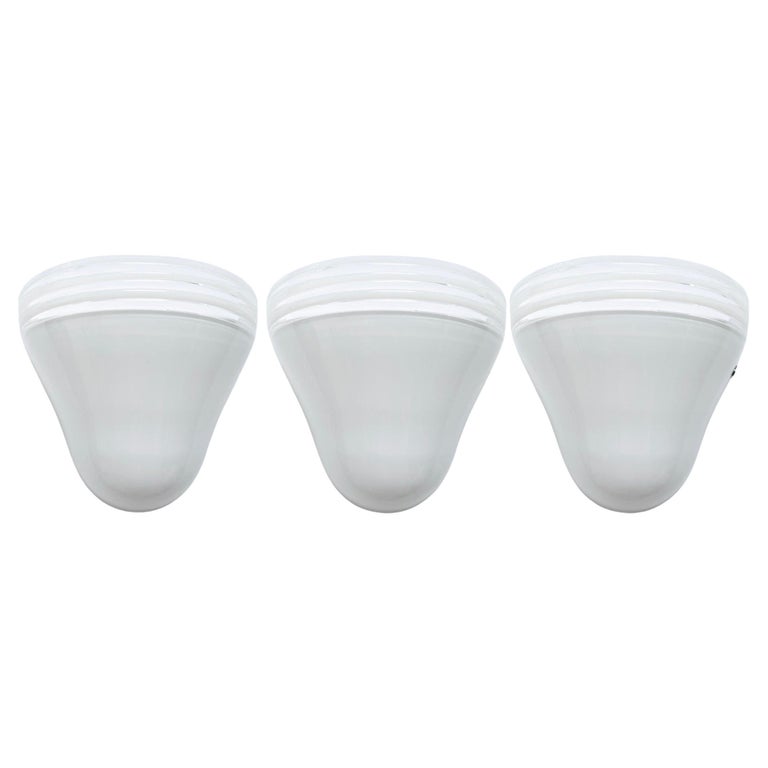 Set of Three Vintage White Murano Glass Sconces by Leucos, circa 1970s For Sale