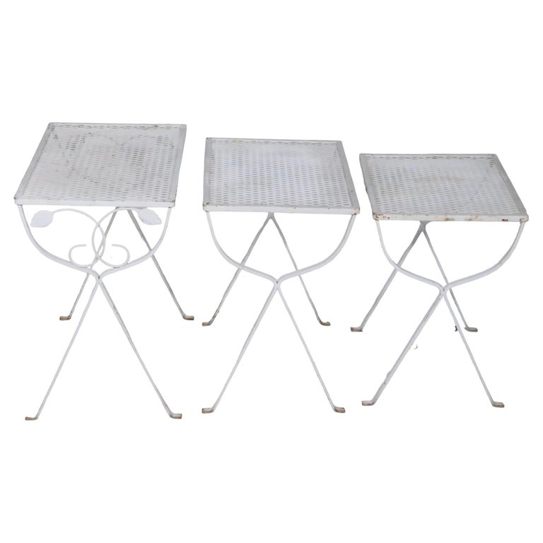 Set of Three Vintage Wrought Iron and Metal Mesh Garden Patio Nesting