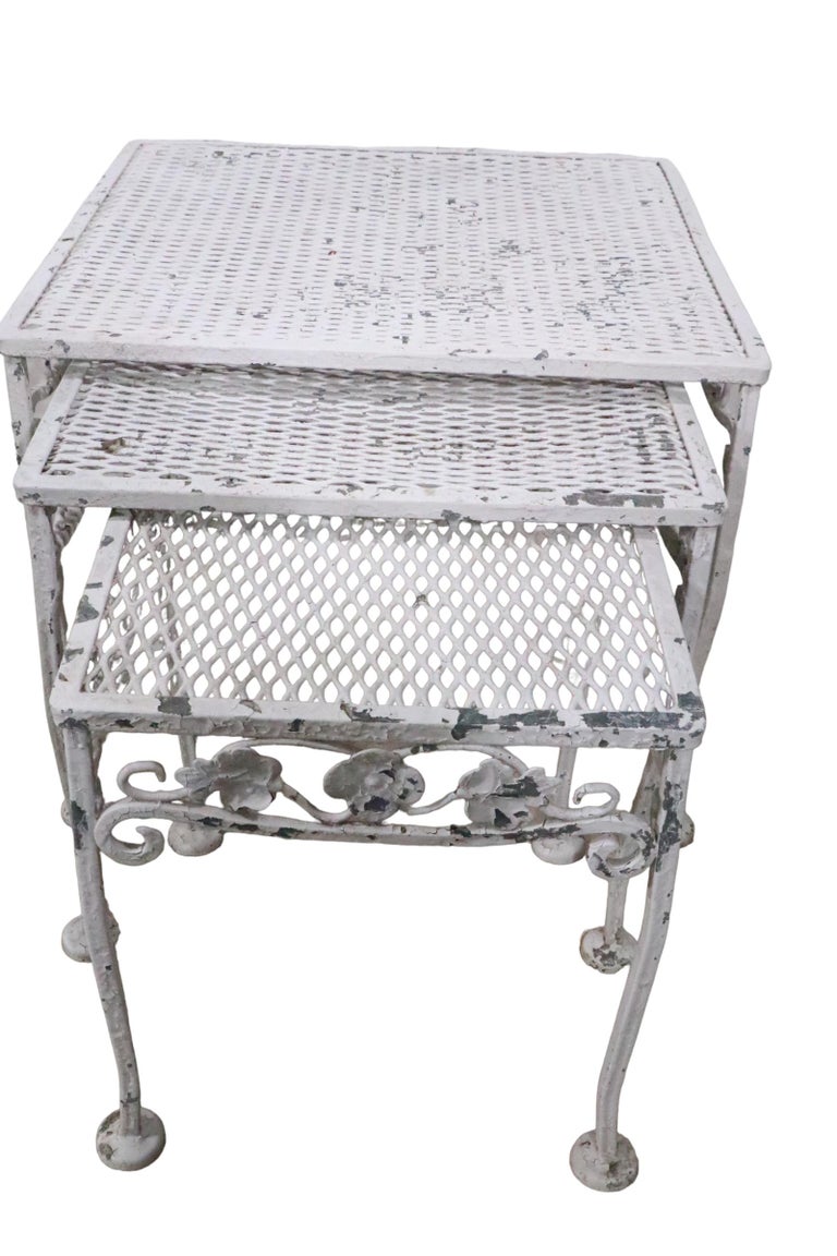 Set of Three Vintage Wrought Iron Garden Nesting Tables Att. to Woodard