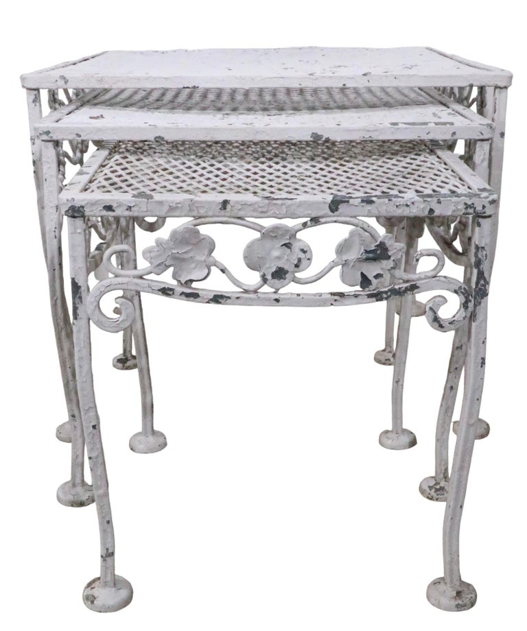 Set of Three Vintage Wrought Iron Garden Nesting Tables Att. to Woodard