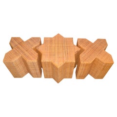 Set of Three Vivai Del Sud Stella e Croce Woven Rattan Tables, Sgd. Italy 1970s