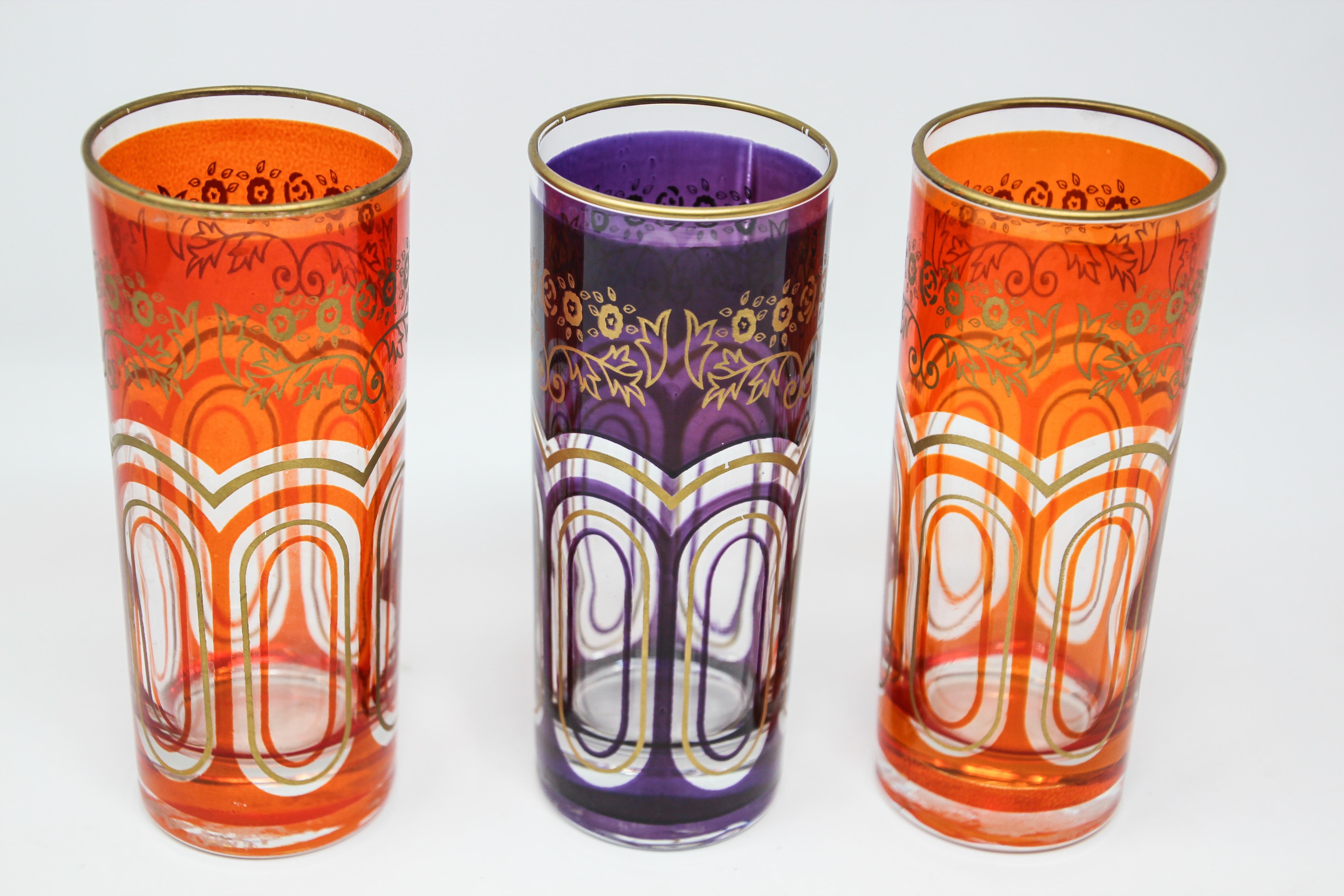 Moroccan Set of Three Glass Vases with Moorish Alhambra Design For Sale