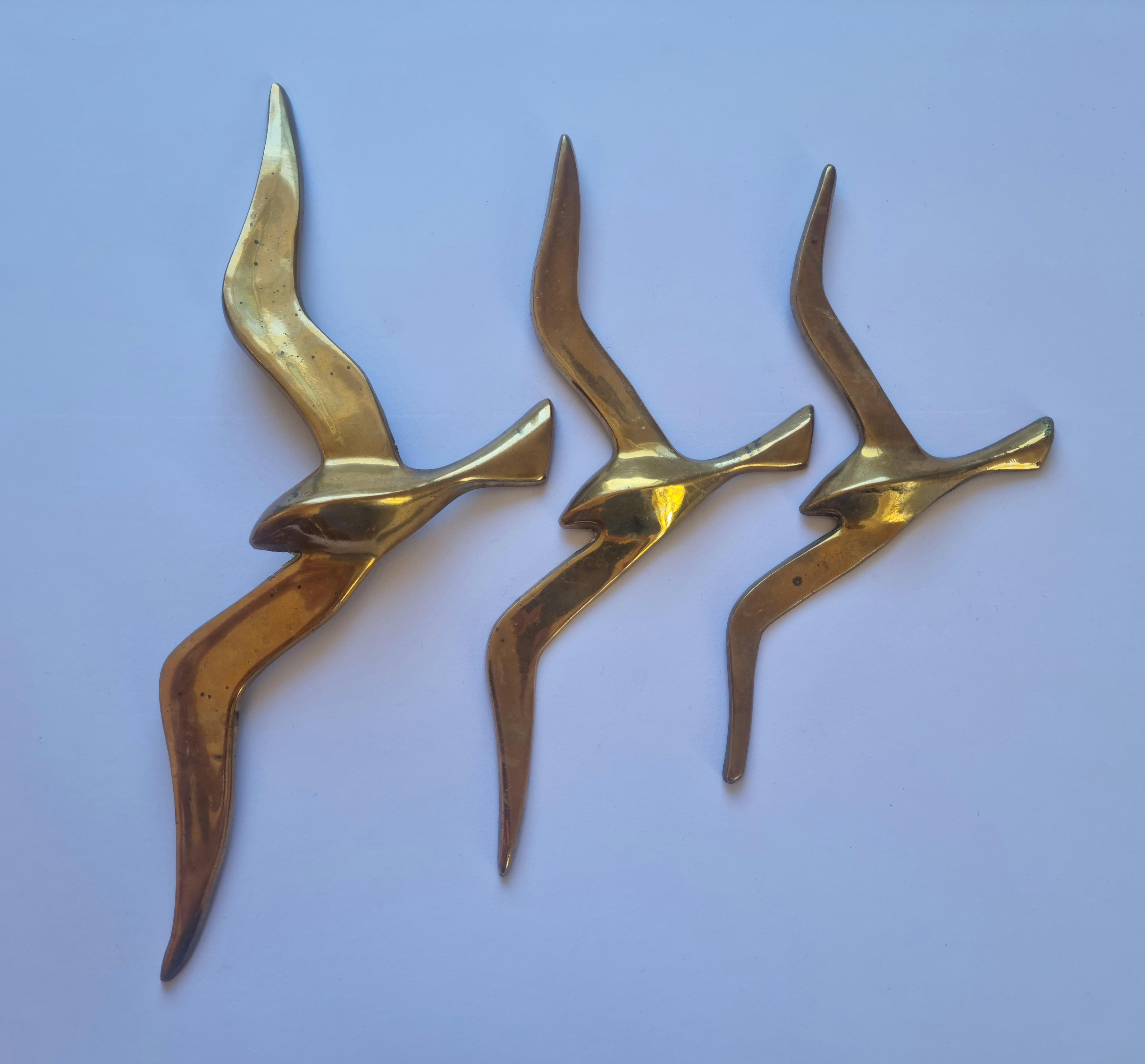 Set of Three Wall Brass Decor Sculptures of Seagulls, Austria, 1960s For Sale 4