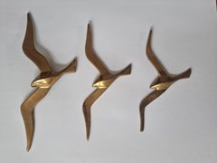 Set of Three Wall Brass Decor Sculptures of Seagulls, Austria, 1960s