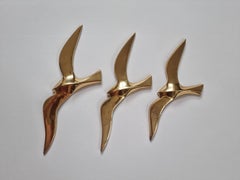 Set of Three Wall Brass Decor Sculptures of Seagulls, Austria, 1960s