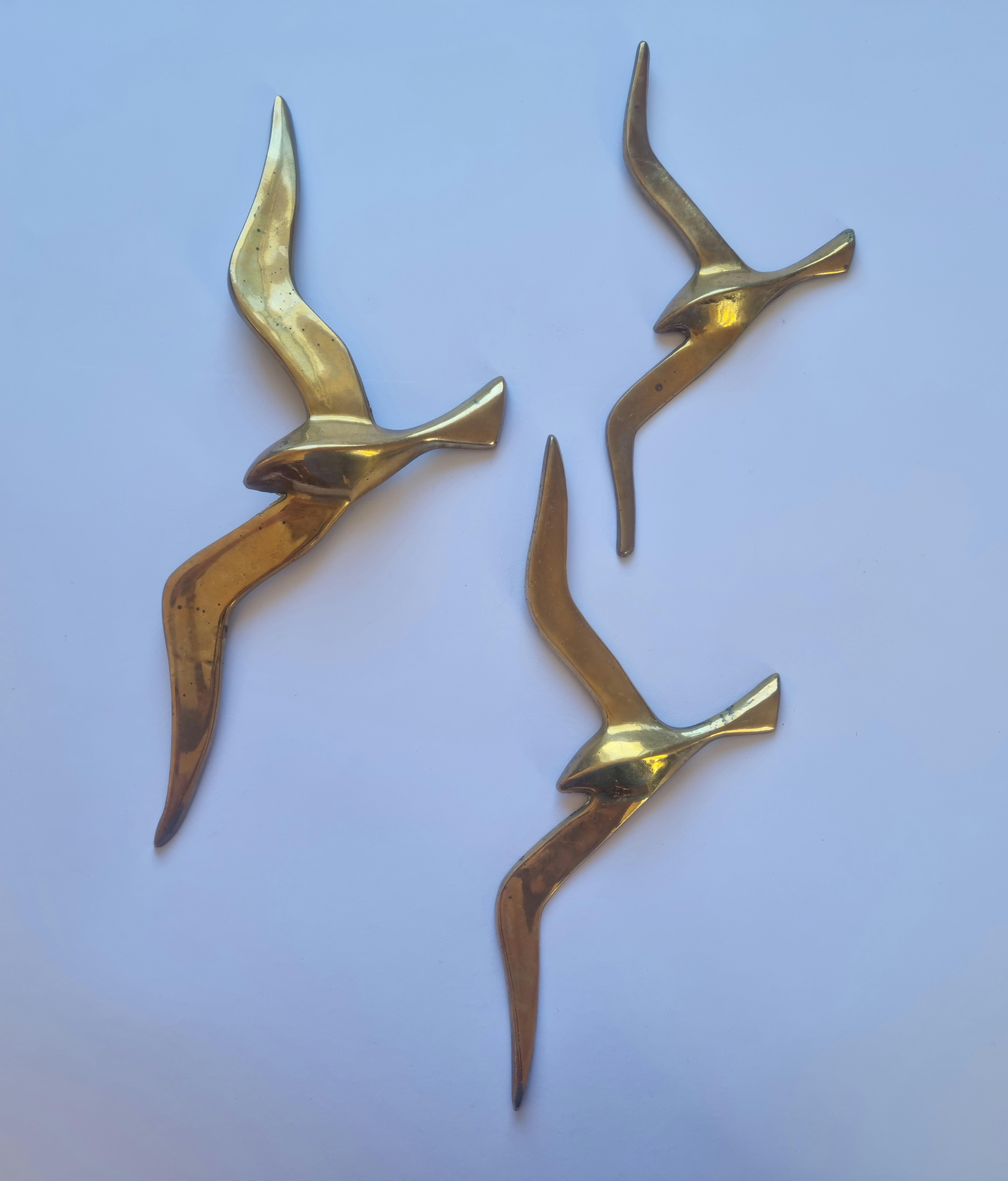 Set of Three Wall Brass Decor Sculptures of Seagulls, Austria, 1960s For Sale 1
