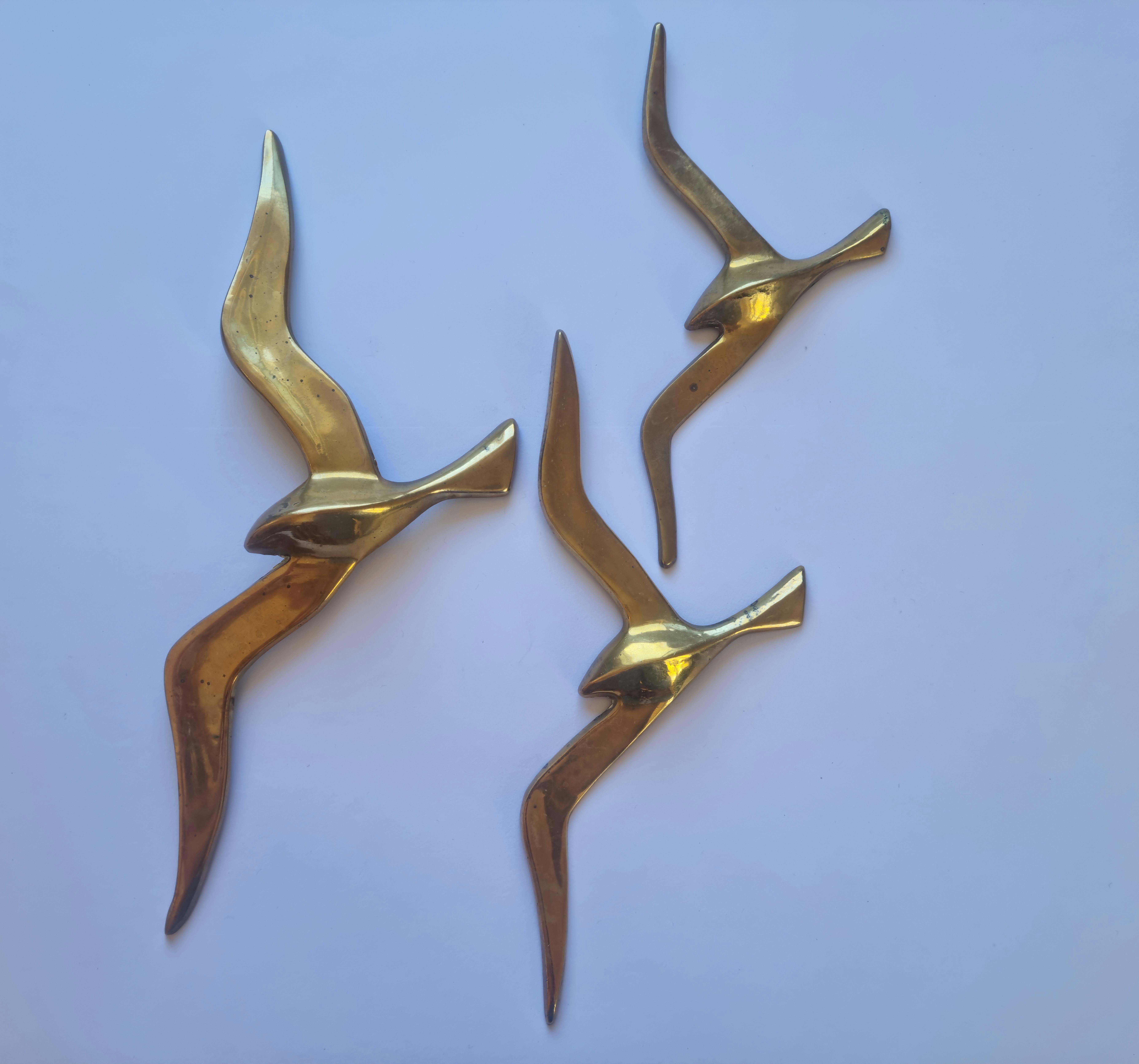 Set of Three Wall Brass Decor Sculptures of Seagulls, Austria, 1960s For Sale 2