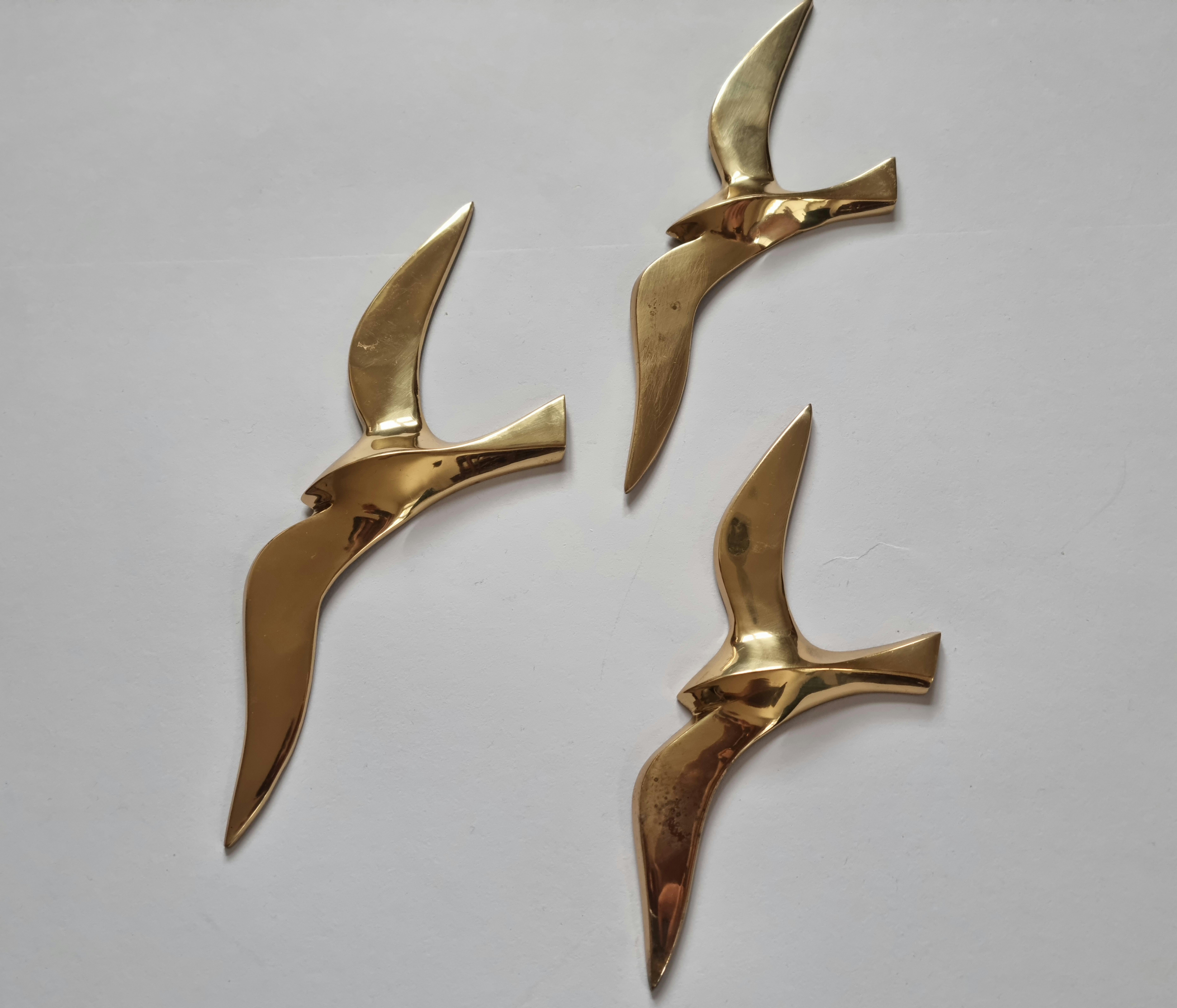 Set of Three Wall Brass Decor Sculptures of Seagulls, Austria, 1960s For Sale 3