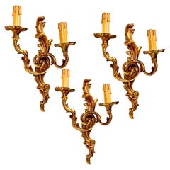 Vintage Set of Three Wall Light  Sconce Bronze Louis XV Style Acanthus Leaf, France 