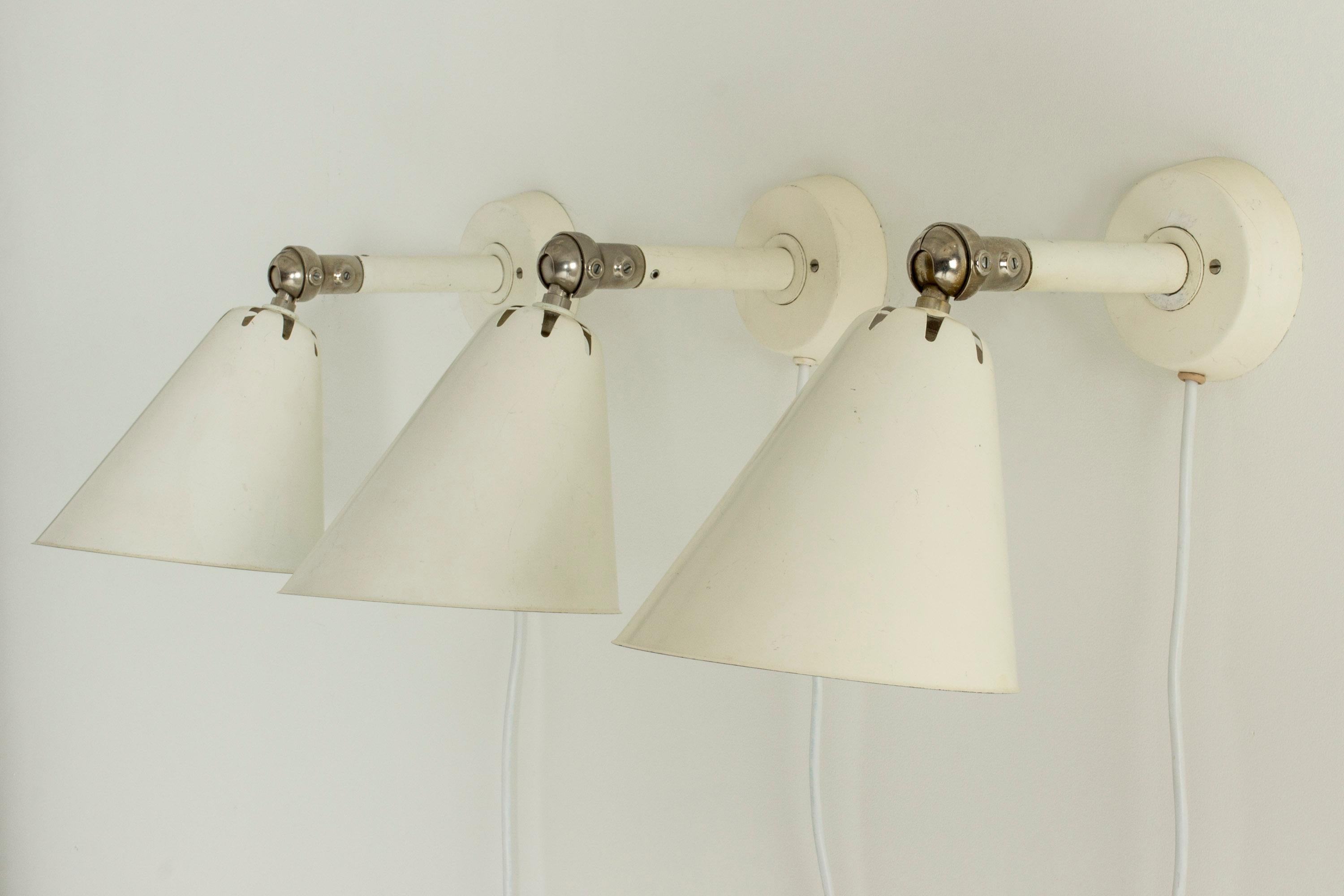 Scandinavian Modern Set of Three Wall Lights from ASEA, Sweden, 1950s For Sale
