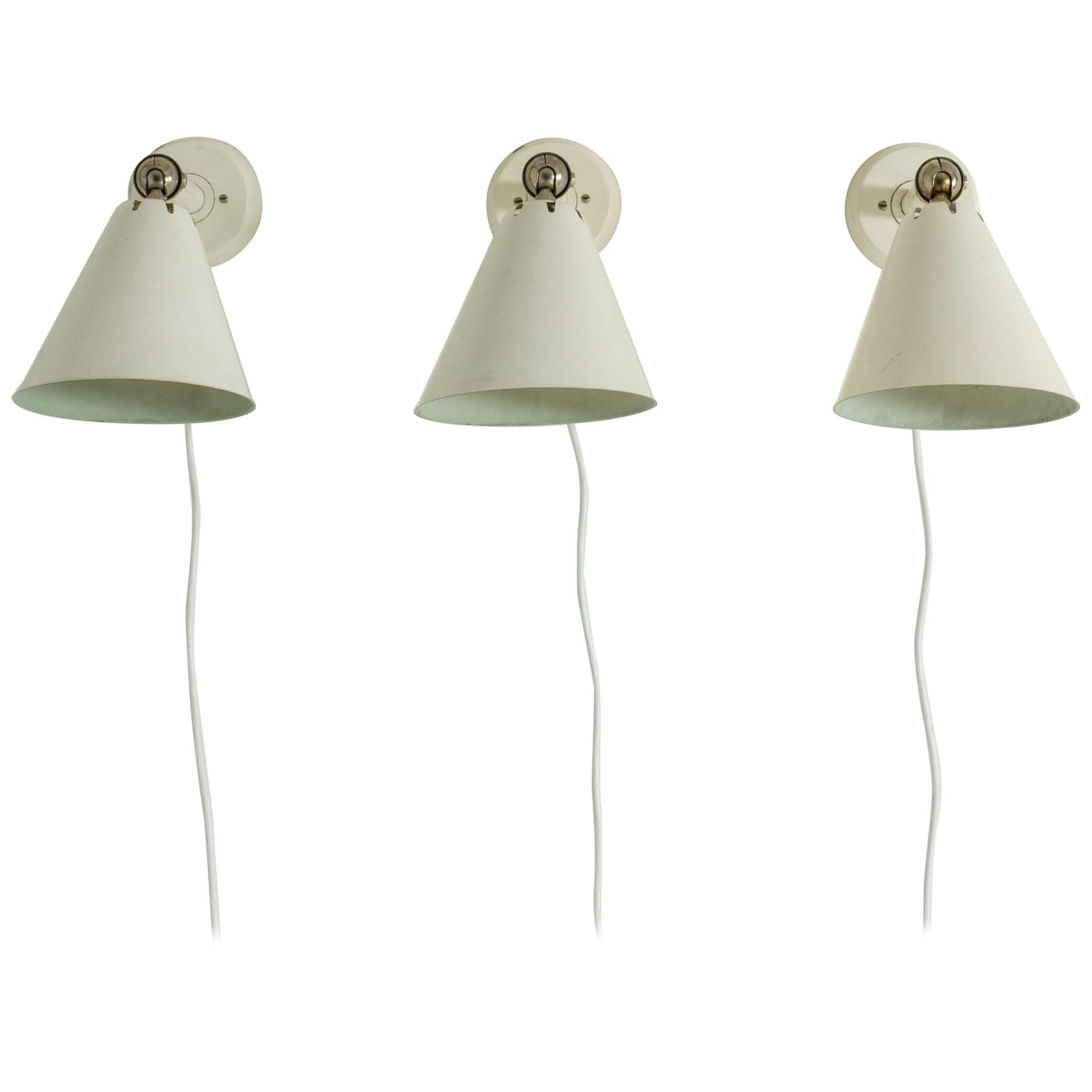 Set of Three Wall Lights from ASEA, Sweden, 1950s For Sale