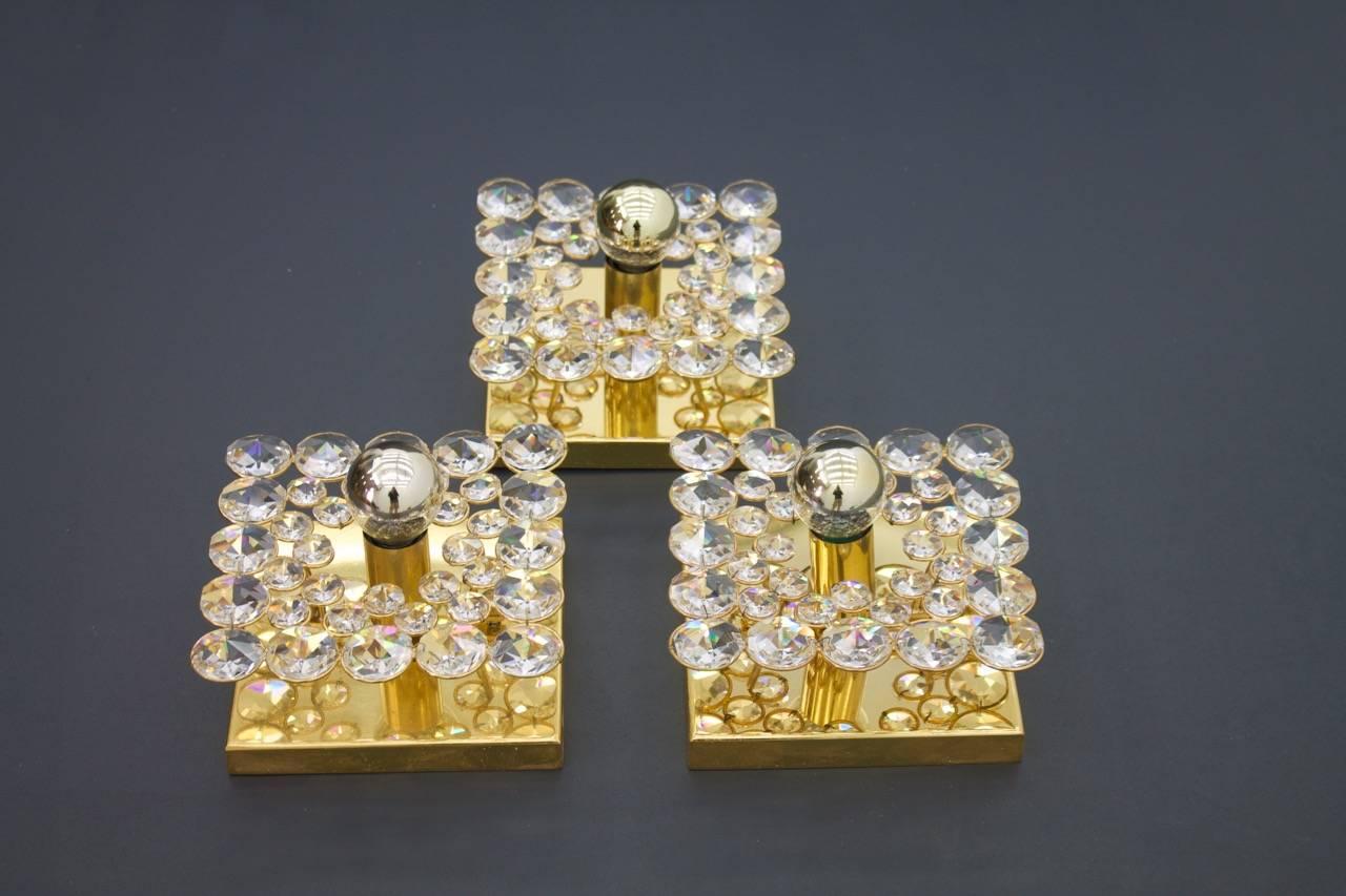 Mid-20th Century Palwa Gilded Wall Lights with Crystal Glass Germany 1960s For Sale