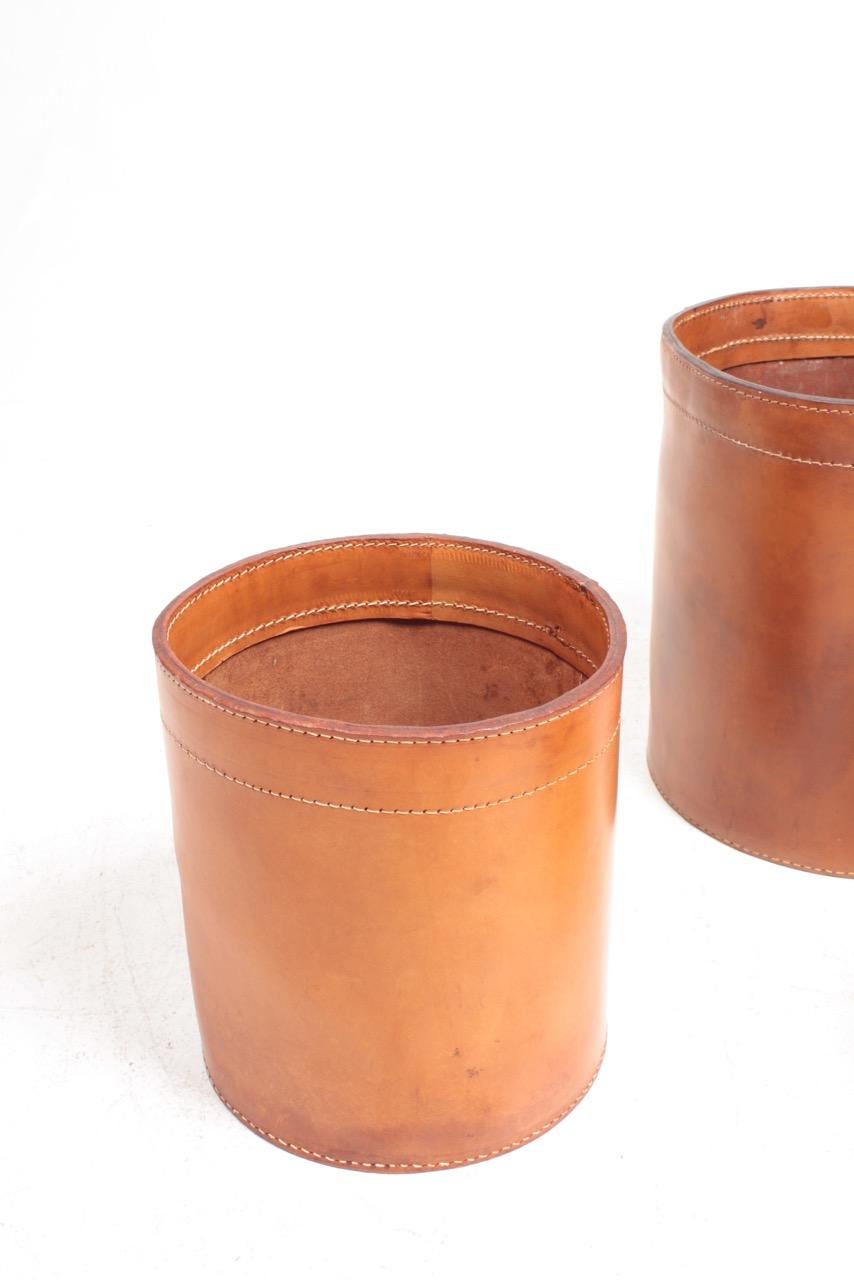 Scandinavian Modern Set of Three Waste Bins in Patinated Leather by Torben Oerskov, Denmark
