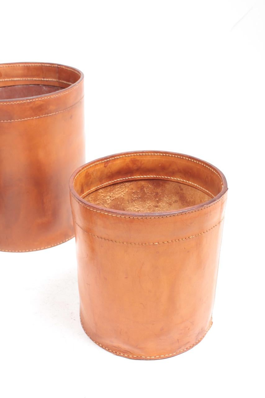 Mid-20th Century Set of Three Waste Bins in Patinated Leather by Torben Oerskov, Denmark