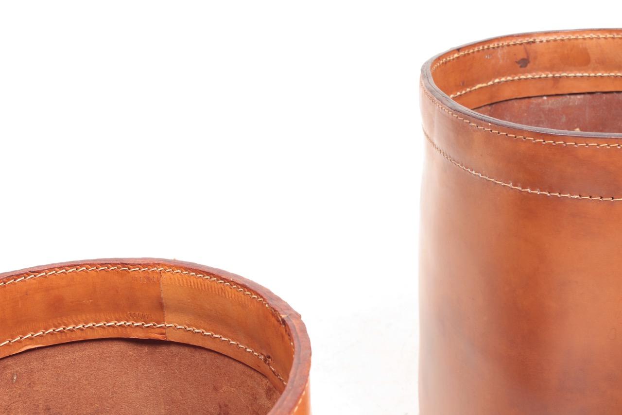 Set of Three Waste Bins in Patinated Leather by Torben Oerskov, Denmark 1