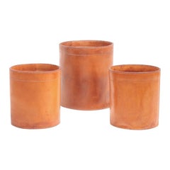 Retro Set of Three Waste Bins in Patinated Leather by Torben Oerskov, Denmark