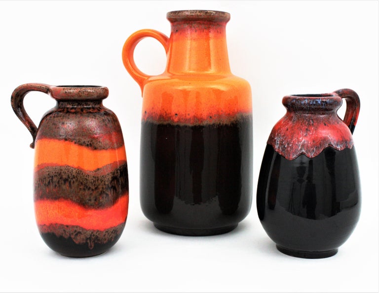 Set Of Three West German Scheurich Keramik Fat Lava Glazed Ceramic