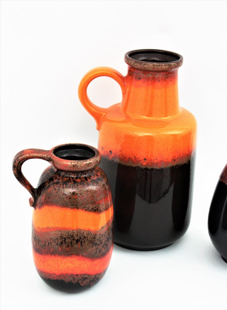 Set of Three West German Scheurich Keramik Fat Lava Glazed Ceramic Vases / Jars For Sale 2