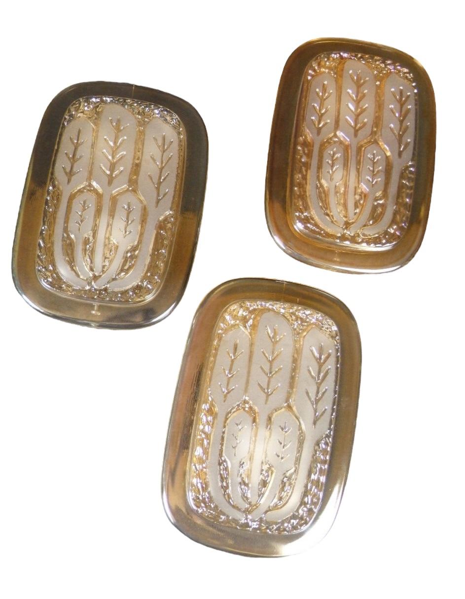 Set of Three Wheat Sheaf Motif Hillebrand Glass Sconces Mid-century, 1970s For Sale 1